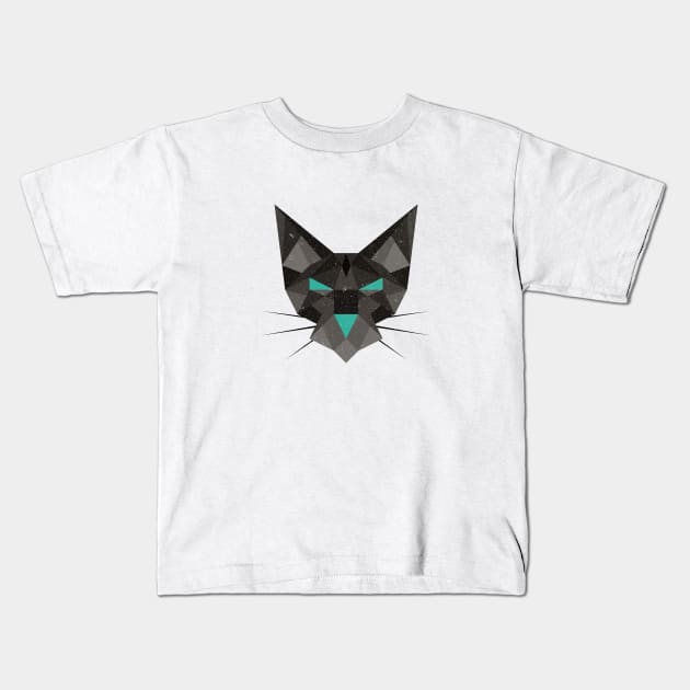 Geometric Polygonal Black Cat Kids T-Shirt by Commykaze